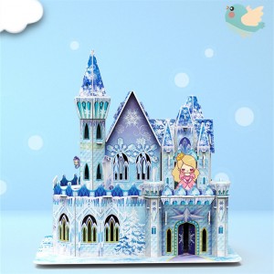 3D Puzzle DIY Dollhouse xuas tes ua Miniature Ice Castle nrog Rooj Tog Ua Si - C0305