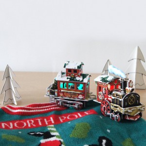 DIY Craft Christmas Home Decor Puzzle 3D Kit de construción de modelos de tren de Nadal con luces LED - C0801L