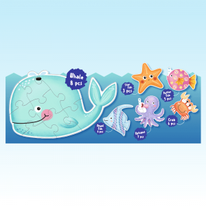 BSCI Printing Factory Supplies Creative Play Ocean Creature Chunky Puzzles fir Puppelcher 6 an 1 Chunky Puzzle Set fir Kanner JB-6