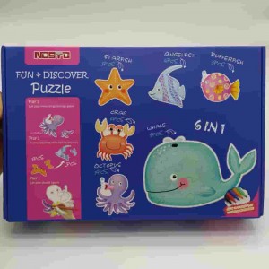 BSCI Printing Factory Supplies Creative Play Ocean Creature Chunky Puzzles for Toddlers 6 in 1 Chunky Puzzle Set for Kids JB-6
