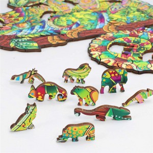 Unique Shaped Colorful Chameleon Animal Wooden Jigsaw Puzzle for Adults – W1003