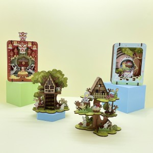Výrobca 3D puzzle Custom Design Easter Bunny Tree House 3D drevené puzzle s kvalitným leskom odolným voči UV žiareniu – W0202P-1