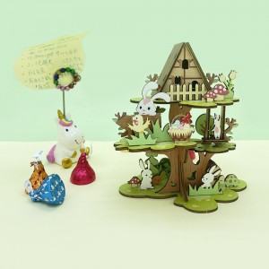 3D Puzzle Manufacturer Custom Design Easter Bunny Tree House 3D Puzzle with Quality UV Resistent Gloss - W0202P-1