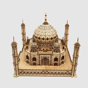 Kit de fusta de bricolatge Exquisita mà d'obra Taj Mahal Architecture Trencaclosques de fusta 3D amb brillantor resistent als UV de qualitat - W0212P