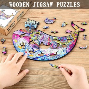 မိသားစုဂိမ်း Play Collection သစ်သား Jigsaw ပဟေဋ္ဌိထူးခြားသောပုံစံ W1009