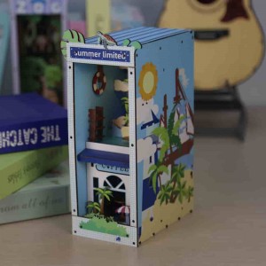 Teka-teki Kayu 3D Bookend DIY Rak Sudut Buku Hiasan Sisipan Kit Bangunan Model Puzzle 3D Kayu L0303P