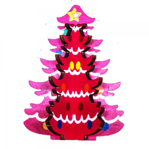 Oprindeligt tegnet og designet juletræ-tema 3D-puslespil Fritstående træmindesmykke WB024