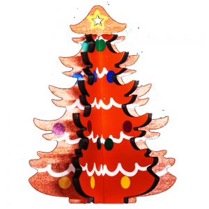Puzzle 3D, desenat și proiectat inițial, cu tematică pentru brad de Crăciun, ornament de suvenir din lemn WB024