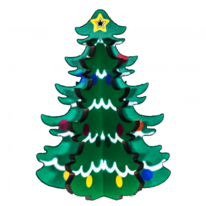 Původně nakreslený a navržený 3D puzzle s motivem vánočního stromu Volně stojící dřevěný ornament na památku WB024