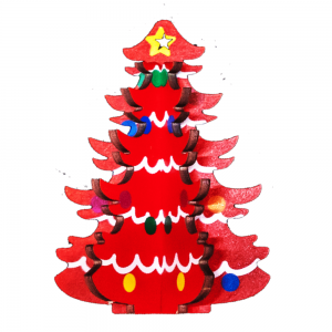 Originálne nakreslené a navrhnuté 3D puzzle s motívom vianočného stromčeka Voľne stojace drevené spomienkové ozdoby WB024