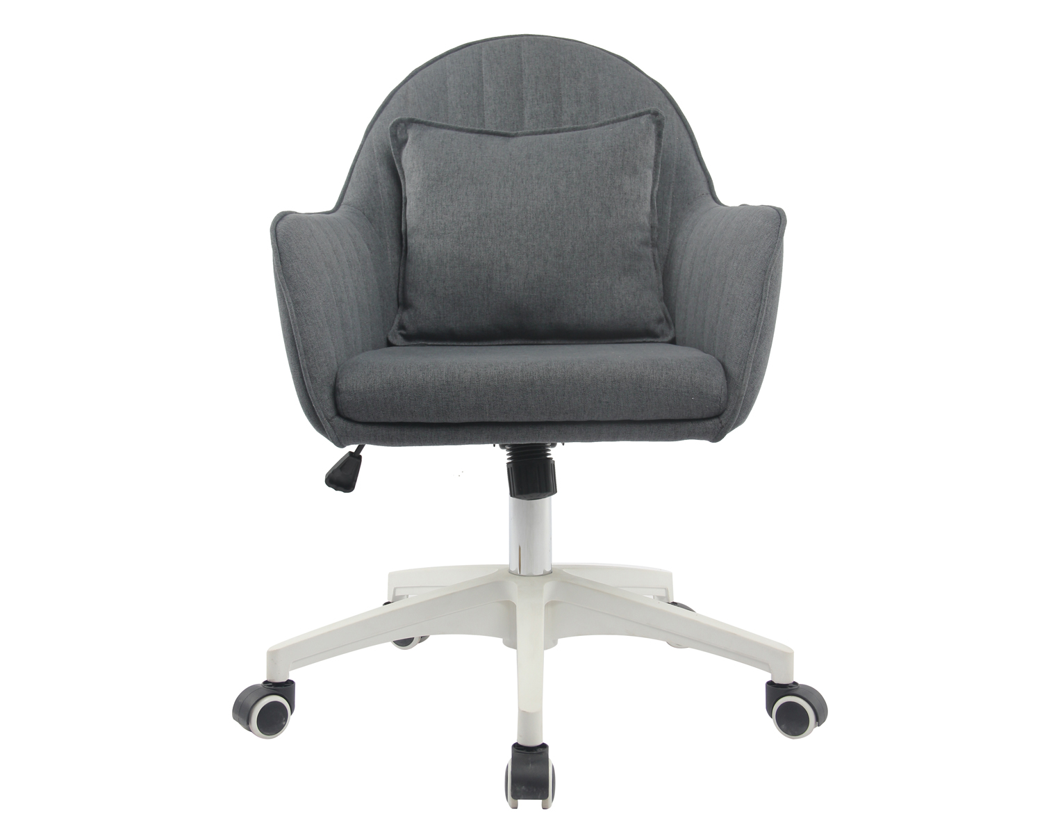 Silla de oficina en casa con buena espuma, silla decorativa de escritorio ajustable en altura con base negra mate, tela de sarga, gris claro