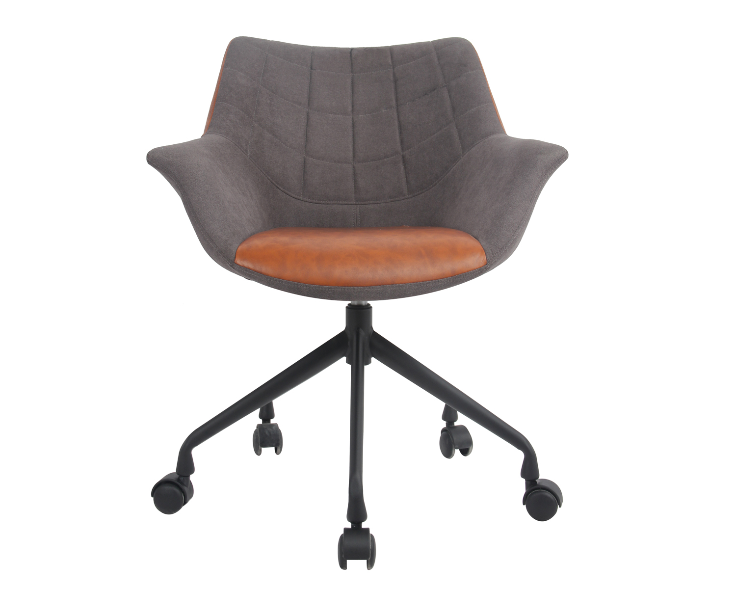 Silla de oficina en casa con buena espuma, silla decorativa de escritorio ajustable en altura con base de acero negro mate, tela de sarga, gris claro