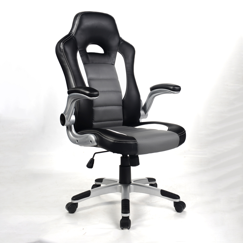 Grey-and-Black-and-White-PU-and-PVC-Material-Racing-Style-Office-Chair-for-Home-Office