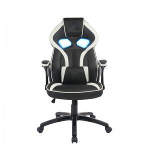 Krzesło do gier OEM/ODM Krzesło do gier wideo Komputerowe światło LED w stylu wyścigowym Krzesło dla graczy Skórzane krzesło biurowe z wysokim oparciem i poduszką (czarno-białe)