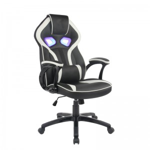 OEM/ODM სათამაშო სკამი ვიდეო თამაშის სავარძელი კომპიუტერის LED განათება Racing სტილის გეიმერის სკამი ტყავის მაღალი საზურგე სავარძელი ბალიშით (შავი/თეთრი)