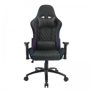 Beliebter vollständig schwarzer PU-RGB-Gaming-Stuhl mit Kopfstützenkissen und Lendenkissen