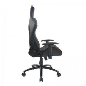 เก้าอี้เล่นเกม PU RGB สีดำยอดนิยมพร้อมหมอนรองศีรษะและหมอนรองเอว