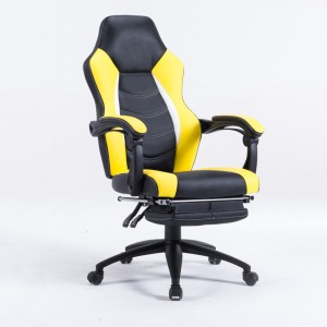 Namų biuro žaidimų kėdė su ryškiai geltona ir juoda PU ir PVC 360° pasukama kompiuterio kėdė