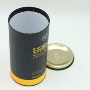 Contenitore rotondo in tubo di cartone con estremità in metallo per tè e caffè