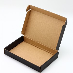 रिटेलर किनमेलको लागि कस्टम लोगो कालो प्रिन्ट ई-फ्लुट नालीदार मेलर बक्स