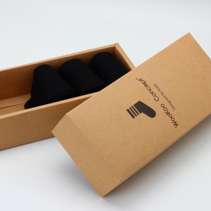 ກ່ອງເຈ້ຍ Kraft ຮູບສີ່ຫລ່ຽມພິມສີດໍາ 2-Pieces Socks Packaging