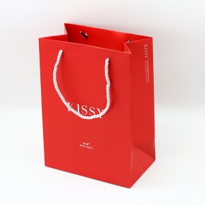 Beg Kertas Bersalut Laminasi Matte Warna Merah Dengan Pemegang Nilon Disesuaikan