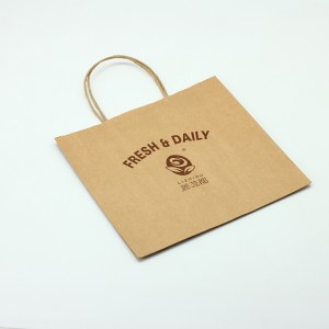 Brown CMYK Customized Kraft Paper Bag nga May Handle Matt Varnishing