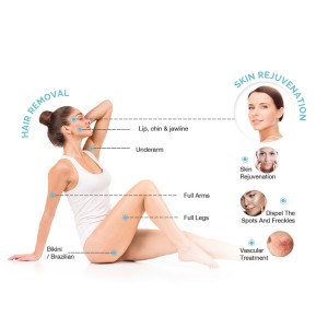 Skin Whitening IPL Laser Beauty Machine ជាមួយនឹងដៃ HR SR ទំហំ 50*40*121cm