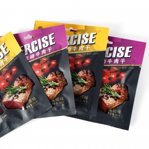 Biltong Beef Jerky Food Grade 3 Side Seal Aluminum Packaging Bag miaraka amin'ny Toetran'ny vokatra Hanger Hole