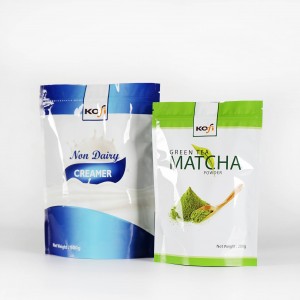 Hersluitbare aluminiumfolie Matcha Milk Poeder Stand Up Pouch Plastic Packaging Bag mei rits