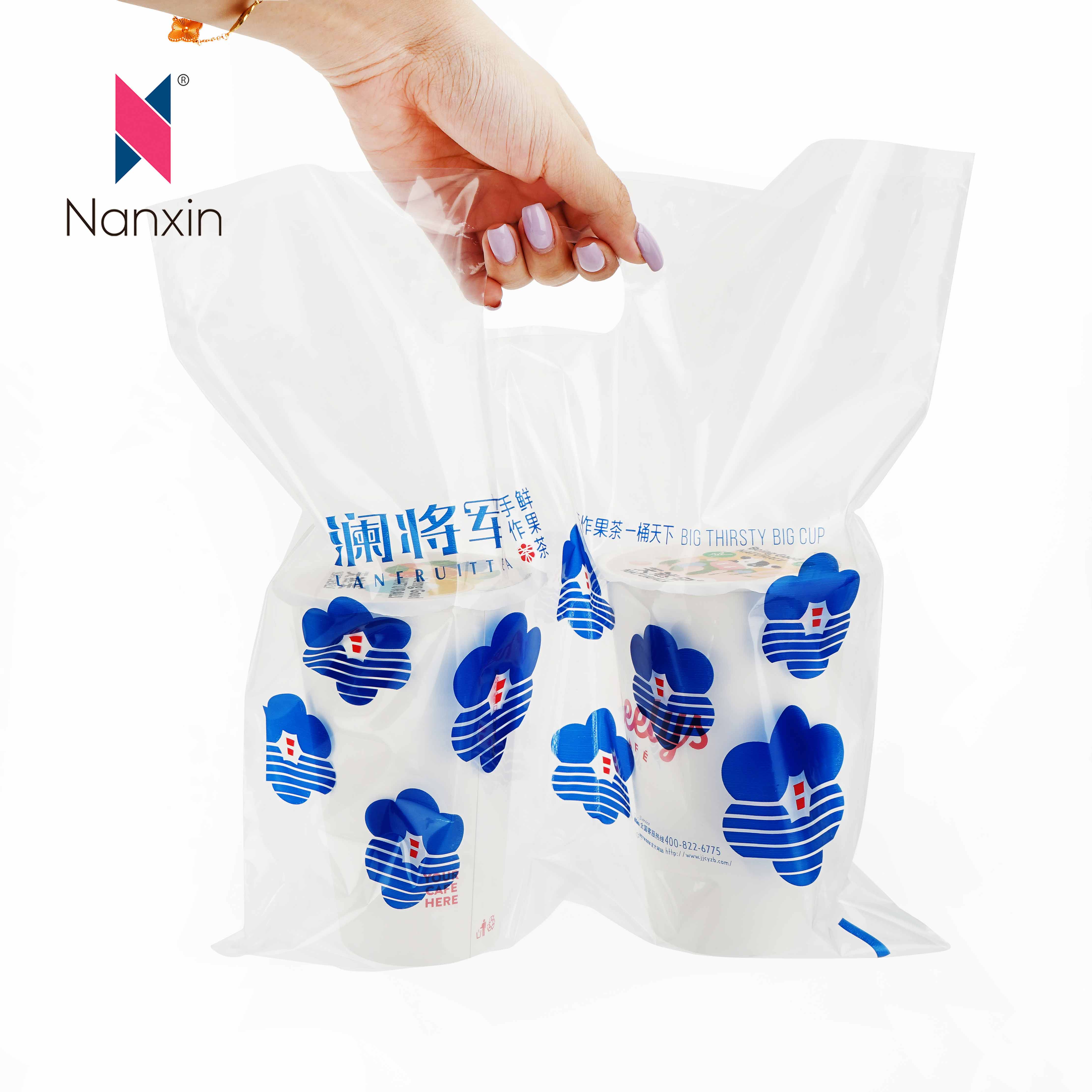 Tin-aw nga Takeaway Food Plastic Carrier Transparent Coffee Milk Tea Cup Holder Bags