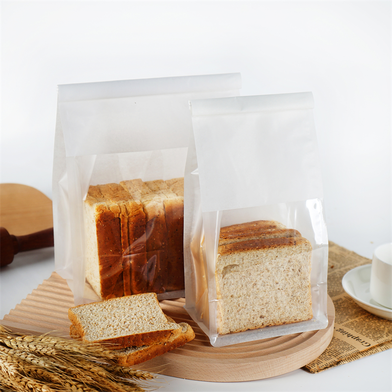 Firkantet bund Food Grade Cookies Sandwich Brød Emballage Brun Kraft Paper Bagery Bag