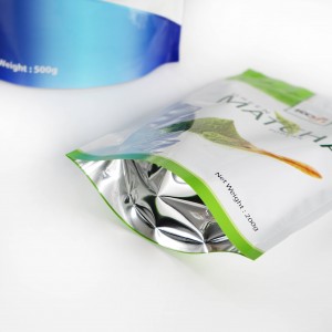 Taassuletav alumiiniumfooliumist Matcha piimapulbri püstine kott tõmblukuga plastikust pakendikott