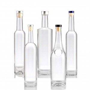 Nuut aankome 750 ml pasgemaakte leë glasbottel met kurkprop vir gin vodka whisky tequila drank alkohol spiritus