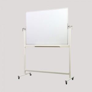 Double sided magnetic mobile whiteboard on wheels