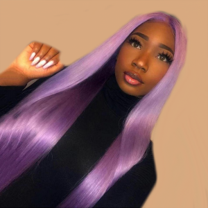 Long Straight Hair Purple Color Wigs Swiss Lace...