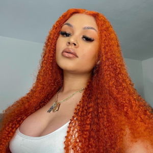 Deep Wave Frontal Wig Ginger Pre Plucked Middle Part Bleached Knots