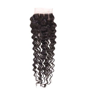 Brazilski človeški lasje Deep Wave 4×4 Lace Closure z otroškimi lasmi