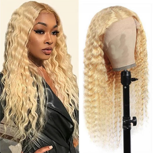 Deep Wave 613 Blonde Lace Front Wig ntutu mmadụ Brazil