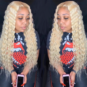 Deep Wave 613 Blonde Lace Front Wig nga Brazilian nga Buhok sa Tawo