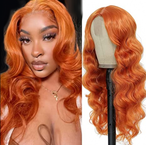 Body Wave Ingvera mežģīnes priekšējās parūkas Cilvēka mati Oranžā krāsā