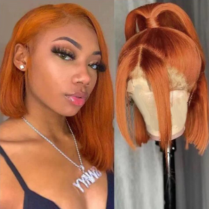 Straight Ginger Orange Lace Front Bob Wig Brazilian Bleached Knots