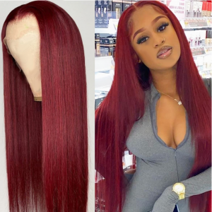 Straight 99J Burgundy Lace Frontal Wig Pre Plucked with Baby Hair