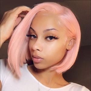 Straight Pink Brazilian Hair Bob Wigs 180% Density Glueless Silky Middle Part with Baby Hair