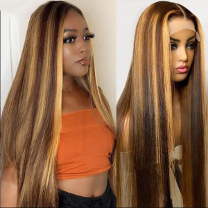 Straight 12A Highlight P4/27 Colored 13×4 Lace Virgin Hair Wigs