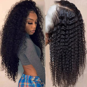 Kinky Curly HD Lace Front Wigs ຜົມຂອງມະນຸດທາງສ່ວນຫນ້າຂອງ plucked ກັບຜົມເດັກນ້ອຍ