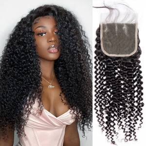 Kinky Curly 4×4 Closure 12A Grade Brazilian 100% Human Virgin Hair Extensions Natural Color