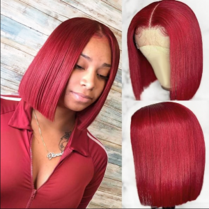 Straight Red Bob Human Hair Short Cut Bleach Knots Մետաքսյա Wigs