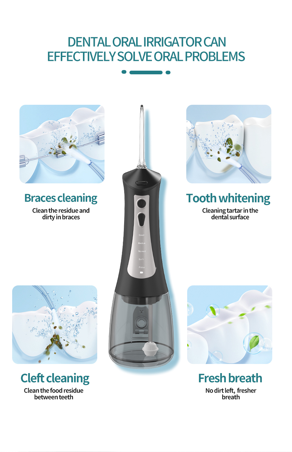 irrigador dental para dentes e enxivas máis limpos e saudables