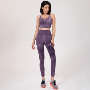 Ladies tie dye gym Y back sports bra sets athletic workout leggings suit women fitness yoga set